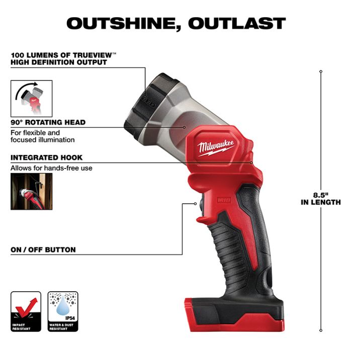 Milwaukee 2735-20 M18 Work Light 18v Led 160 Lumens, 135 Degree