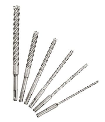 MX4 4-Cutter SDS Plus Rotary Hammer Drill Bit Kit. Includes: 3/16 x 4, 1/4  x 6, 5/16 x 6, 3/8 x 6, 1/2 x 6, and 5/8 x 6 x 8 Inch Rotary Hammer Drill