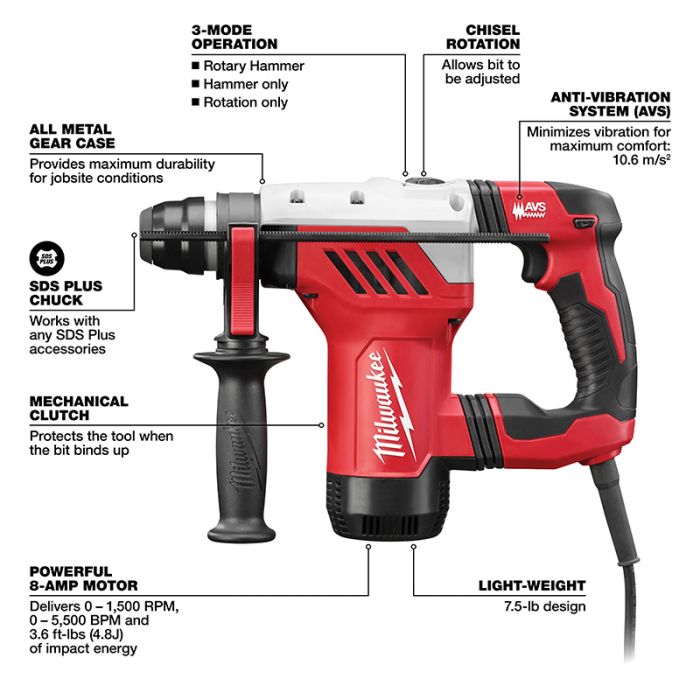 Milwaukee 5268-21 1-1/8" SDS Plus Rotary Hammer Kit – Seller Refurbished