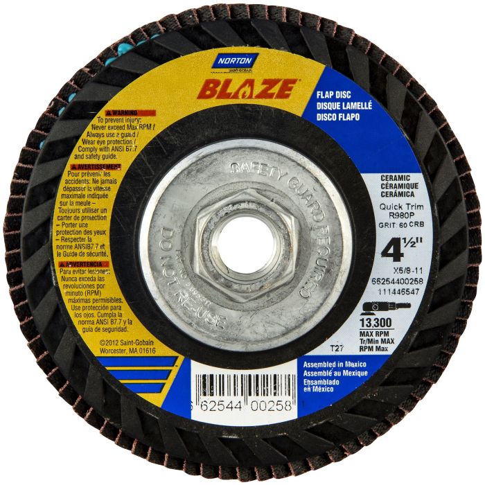 Norton 66254400257 Flap Discs 4-1/2 X 5/8-11 40 Grit R980p