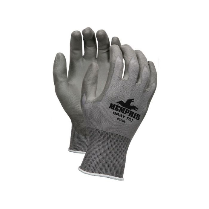 Large MCR SAFETY 9666L Polyurethane Coated Gloves Gray 