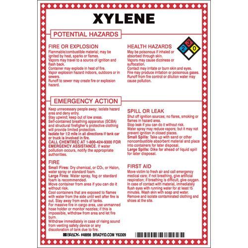 Brady 48898 Xylene Potential Hazards Sign- Xylene - Black/Blue/Red