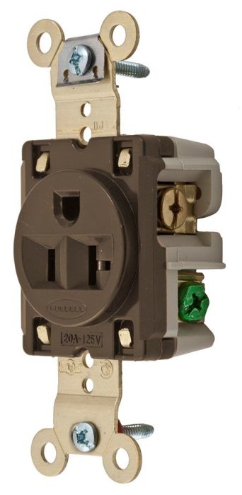 Hubbell HBL5361 Brown Nylon Face Single Grounding Receptacle 3-Wire 20A 125V 
