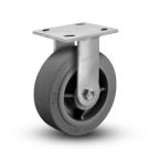 Caster 6 Inch X 2 Inch Wheel 600 Lb Capacity Rigid Extra Soft Grey High Performance Rubber No Brake 4 Inch X 4-1/2 Inch Mounting