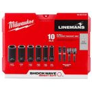 Two in One Linemans Socket Set 10 Piece 12 Point. 1/2 Inch Drive SAE. Includes: 3/8-1/2, 7/16-5/8, 9/16-3/4, 11/16-7/8, 13/16-1 and 1-1/8-15/16 Inch Sockets