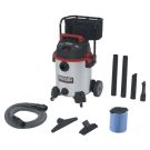 Stainless Steel Wet/Dry Vacuum 16 Gallon 6.5 Horsepower Motor. Includes: 2 Wands, Utility Nozzle, Crevice Tool, Car Nozzle, Wet Nozzle