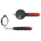 Lighted LED Round Flat Inspection Mirror 2-3/8 Mirror Diameter 6-3/4 Inch Non-Slip Handle with 37 Inch Extension
