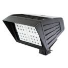 LED Large Housing Optic Flood With Hooded Glare Shield Face Frame 17.720 Lumens 162 Watt 4500K 120-277 Volt 200,000 Hour Life 71CRI 112 LPW Replaces 400W MH Bronze Finish Slipfitter Mount