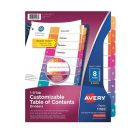 Customizable Index Dividers, 1-8 Tabs, Multicolor, 6 Sets