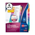 Customizable Index Dividers, 1-15 Tabs, Multicolor, 6 Sets