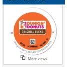 K-Cup Coffee Dunkin Donuts Original Blend, 22 per Box