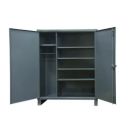 Steel Storage Cabinet 12 Gauge 2 Door. 60 Inch Wide x 78 Inch Tall x 24 Inch Deep. 5 Shelves with Wardrobe Storage. Grey