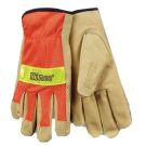 Hi-Vis Unlined Mesh Back Pigskin Leather Palm Driver Gloves Size Small