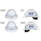 Full Brim Hard Hat - Non-Vented Class E - White w/ Blue DTE Logo