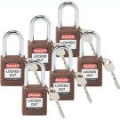 Brady Nonconductive Safety Padlocks - 6-pin Cylinder, 1.5 In. Shackle Clearance, Keyed Different, Brown