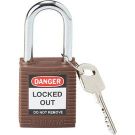 Brady Nonconductive Safety Padlock - 6-pin Cylinder, 1.5 In. Shackle Clearance, Brown