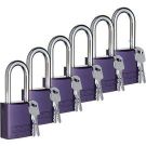 Abus Standard Size Aluminum Padlocks - 6-pin Cylinder, 1.5 In. Shackle Clearance, Keyed Different, Purple