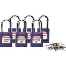 Brady Nonconductive Safety Padlocks - 6-pin Cylinder, 1.5 In. Shackle Clearance, Keyed Different, Purple
