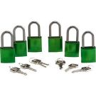 Abus Standard Size Aluminum Padlocks - 6-pin Cylinder, 1.5 In. Shackle Clearance, Keyed Alike, Green