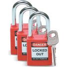 Brady Nonconductive Safety Padlocks - 6-pin Cylinder, 1.5 In. Shackle Clearance, Keyed Alike, Red