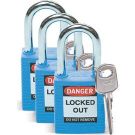Brady Nonconductive Safety Padlocks - 6-pin Cylinder, 1.5 In. Shackle Clearance, Keyed Alike, Blue