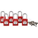 Brady Nonconductive Safety Padlocks - 6-pin Cylinder, 1.5 In. Shackle Clearance, Keyed Alike, Red
