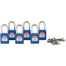 Brady Nonconductive Safety Padlocks - 6-pin Cylinder, 1.5 In. Shackle Clearance, Keyed Alike, Blue