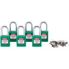 Brady Nonconductive Safety Padlocks - 6-pin Cylinder, 1.5 In. Shackle Clearance, Keyed Alike, Green