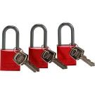 Standard Size Aluminum Padlocks - 6-pin Cylinder, 1.5 In. Shackle Clearance, Keyed Alike, Red