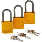 Standard Size Aluminum Padlocks - 6-pin Cylinder, 1.5 In. Shackle Clearance, Keyed Alike, Yellow