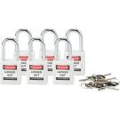 Brady Nonconductive Safety Padlocks - 6-pin Cylinder, 1.5 In. Shackle Clearance, Keyed Different, White