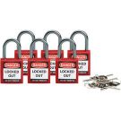 Brady Nonconductive Compact Safety Padlocks - 5-pin Cylinder, 1 In. Shackle Clearance, Keyed Different, Red