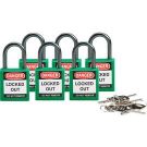 Brady Nonconductive Compact Safety Padlocks - 5-pin Cylinder, 1 In. Shackle Clearance, Keyed Different, Green