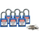 Brady Nonconductive Compact Safety Padlocks - 5-pin Cylinder, 1 In. Shackle Clearance, Keyed Different, Blue