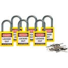 Brady Nonconductive Compact Safety Padlocks - 5-pin Cylinder, 1 In. Shackle Clearance, Keyed Different, Yellow