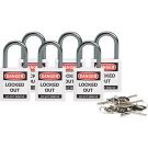 Brady Nonconductive Compact Safety Padlocks - 5-pin Cylinder, 1 In. Shackle Clearance, Keyed Alike, White