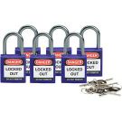Brady Nonconductive Compact Safety Padlocks - 5-pin Cylinder, 1 In. Shackle Clearance, Keyed Different, Purple