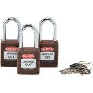 Brady Nonconductive Safety Padlocks - 6-pin Cylinder, 1.5 In. Shackle Clearance, Keyed Alike, Brown