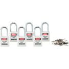 Brady Nonconductive Safety Padlocks - 6-pin Cylinder, 1.5 In. Shackle Clearance, Keyed Alike, White