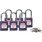 Brady Nonconductive Safety Padlocks - 6-pin Cylinder, 1.5 In. Shackle Clearance, Keyed Alike, Purple