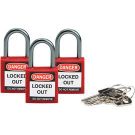 Brady Nonconductive Compact Safety Padlocks - 5-pin Cylinder, 1 In. Shackle Clearance, Keyed Alike, Red