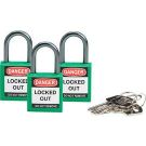 Brady Nonconductive Compact Safety Padlocks - 5-pin Cylinder, 1 In. Shackle Clearance, Keyed Alike, Green