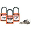 Brady Nonconductive Compact Safety Padlocks - 5-pin Cylinder, 1 In. Shackle Clearance, Keyed Alike, Orange