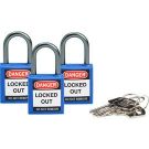Brady Nonconductive Compact Safety Padlocks - 5-pin Cylinder, 1 In. Shackle Clearance, Keyed Alike, Blue
