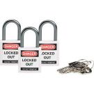 Brady Nonconductive Compact Safety Padlocks - 5-pin Cylinder, 1 In. Shackle Clearance, Keyed Alike, White