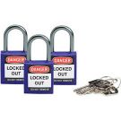 Brady Nonconductive Compact Safety Padlocks - 5-pin Cylinder, 1 In. Shackle Clearance, Keyed Alike, Purple