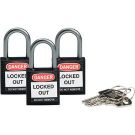 Brady Nonconductive Compact Safety Padlocks - 5-pin Cylinder, 1 In. Shackle Clearance, Keyed Alike, Black