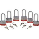 Brady Key Retaining Steel Padlocks - 5-pin Cylinder, 2 In. Shackle Clearance, Keyed Alike, Red