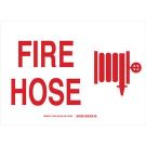 Fire Hose Sign - Light Duty Plastic - Red on White - 10 x 14