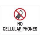 No Celluar Phones Sign - Self-sticking Polyester - Black/Red on White - 10 x 14